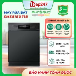 Máy Rửa Bát Eurosun SMS81EU71B 15 Bộ Độc Lập Inverter Sấy PTC Fresh & Dry UV Diệt Khuẩn Chính Hãng 1
