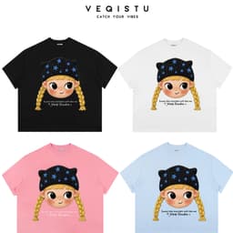 Áo Thun BOXY Local Brand VEQISTU "Cartoon Girl" Áo Thun Boxy Form Rộng Unisex  250Gsm  Cotton 1