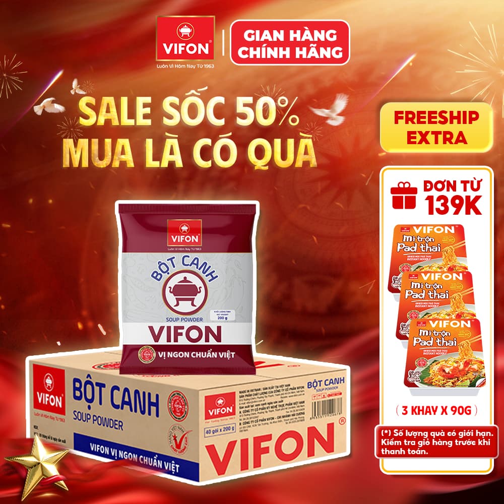 [VOUCHER HOT 10%] Thùng 40 Gói Bột Canh 14% VIFON 200g Gia Vị Súp Đậm Đà Bổ Sung Tỏi Ớt Tiêu