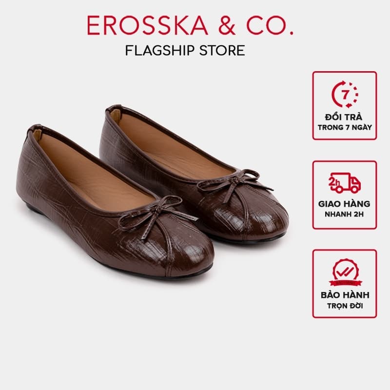 [EROSSKA] - Giày búp bê nữ mũi vuông phối nơ bản nhỏ thanh lịch phong cách balletcore dễ phối đồ - EL144