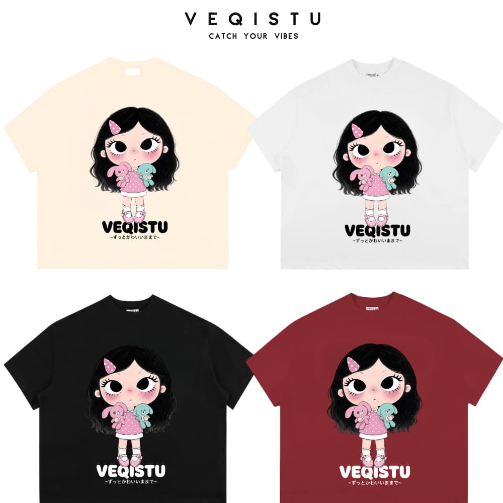 Áo Thun BOXY Local Brand VEQISTU "Cute Doll Chibi" Áo Thun Boxy Form Rộng Unisex  250Gsm Cotton