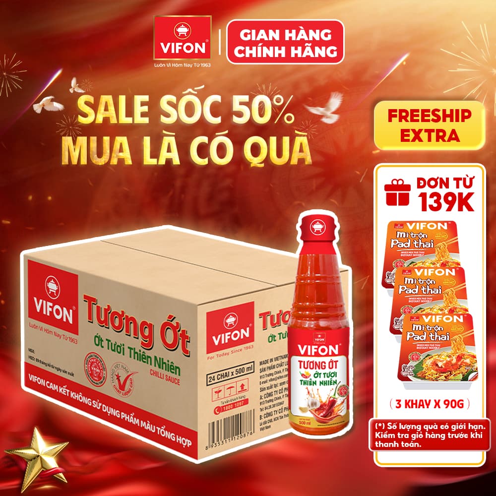 [VOUCHER HOT 10%] Thùng 24 Tương ớt VIFON 500ml/chai