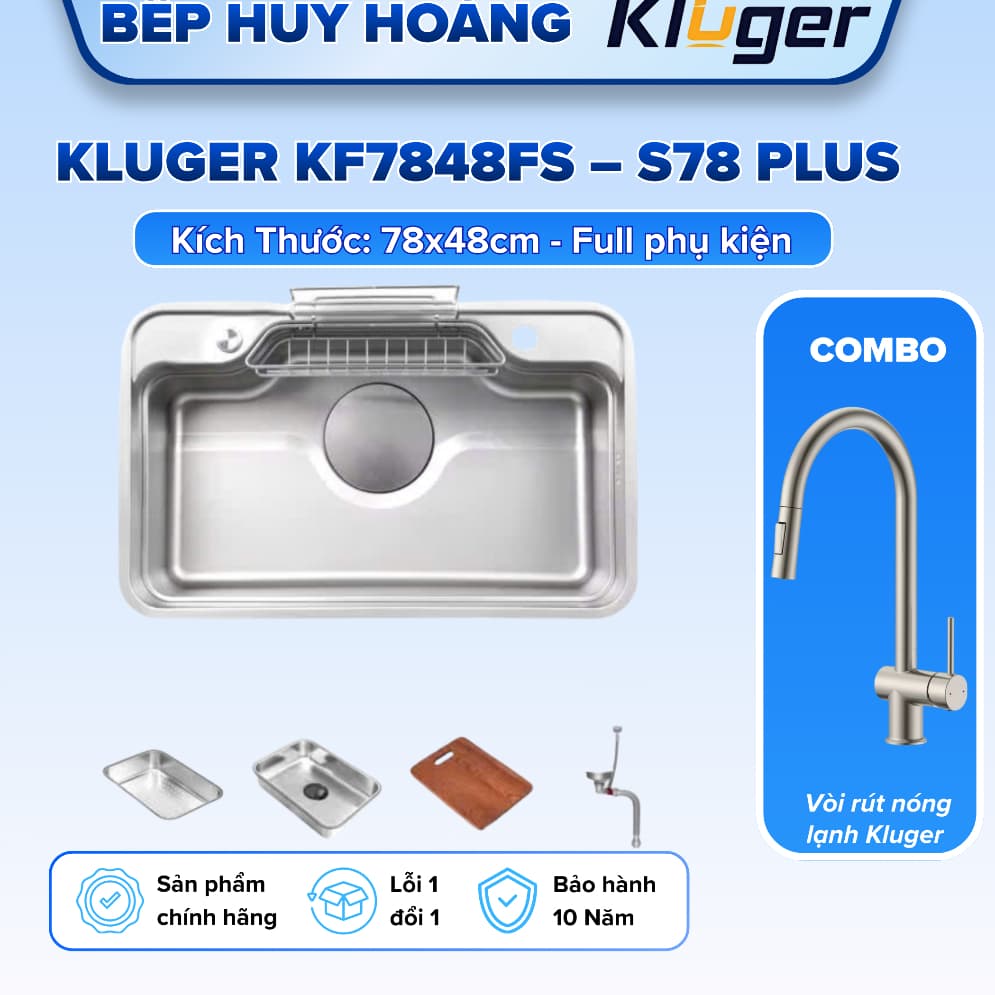 Chậu rửa bát Kluger KF7848FS Plus | KT 78X48CM | Hàng chính hãng