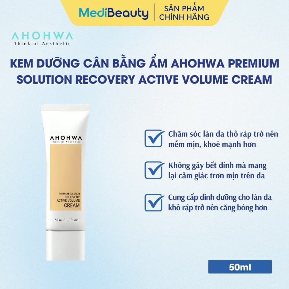 Kem dưỡng cân bằng ẩm phục hồi chống lão hóa Ahohwa Premium Solution Recovery Active Volume Cream