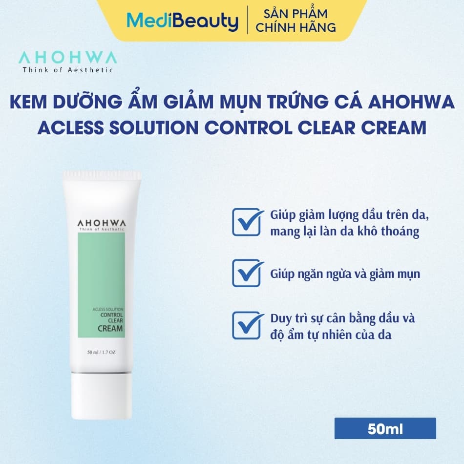Kem dưỡng ẩm giảm mụn trứng cá Ahohwa Acless Solution Control Clear Cream