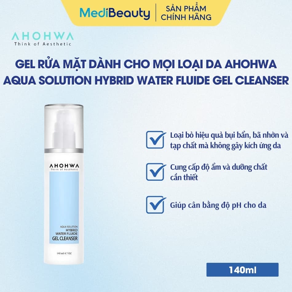 Gel rửa mặt dành cho mọi loại da Ahohwa Aqua Solution Hybrid Water Fluide Gel Cleanser