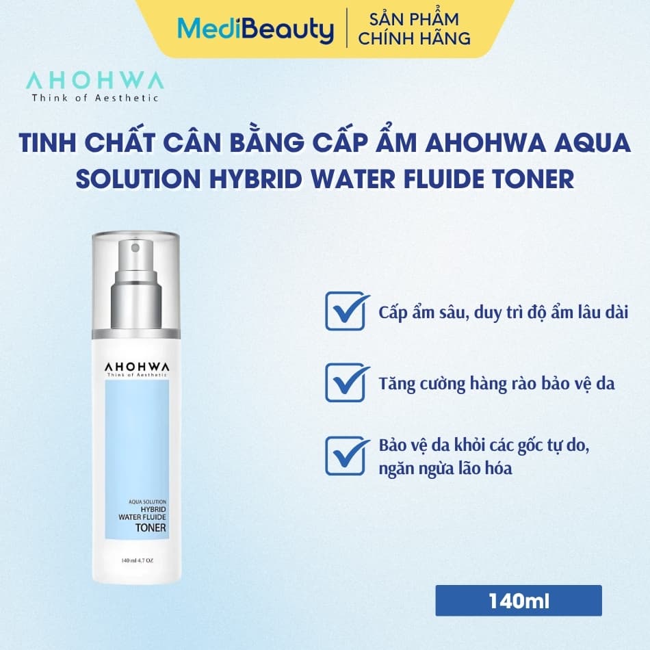 Tinh chất cân bằng cấp ẩm phục hồi da Ahohwa Aqua Solution Hybrid Water Fluide Tone