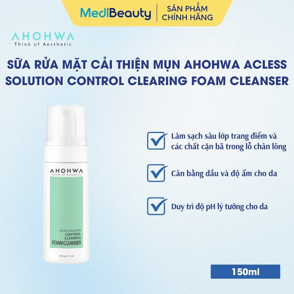 Sữa rửa mặt cho da dầu da hỗn hợp làm sạch sâu cải thiện mụn Ahohwa Acless Solution Control Clearing Foam Cleanser