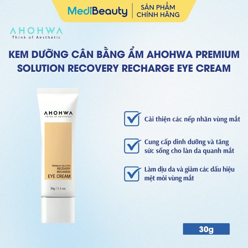 Kem dưỡng ẩm cải thiện nếp nhăn vùng quanh mắt Ahohwa Premium Solution Recovery Recharge Eye Cream