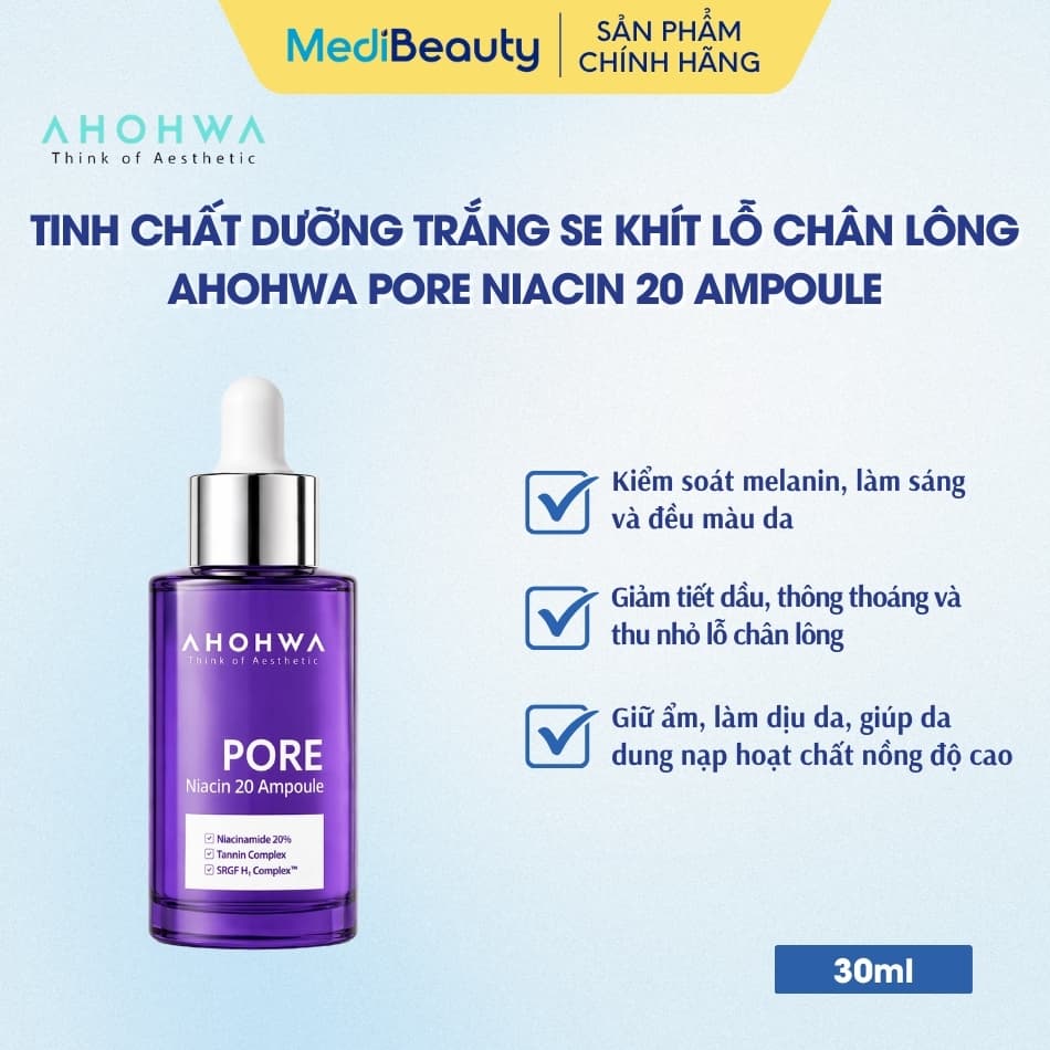 Tinh chất dưỡng trắng se khít lỗ chân lông Ahohwa Pore Niacin 20 Ampoule