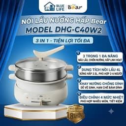NỒI LẨU NƯỚNG HẤP ĐA NĂNG BEAR DHG-C40W2 4L – 3 TRONG 1, KHAY NƯỚNG + XỬNG HẤP, CHỐNG DÍNH, 4 MỨC NHIỆT 1