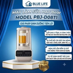 MÁY LÀM SỮA HẠT BEAR PBJ-D08T1 1.5L – 1200W, 10 CHỨC NĂNG, CỐI THỦY TINH, XAY & NẤU ĐA NĂNG 1