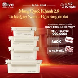 Bộ 4 Hộp Đựng Thực Phẩm Inox 304 OLIVO FreshLock Ivory Nắp AS Ko Chứa BPA An Toàn Chống Rò Rỉ 1