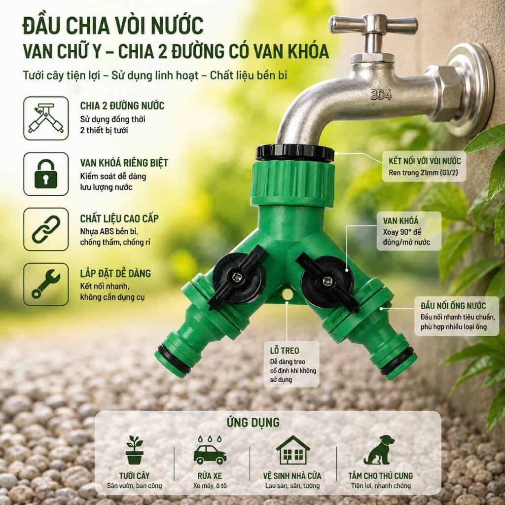 ĐẦU CHIA VÒI NƯỚC CHỮ Y – CHIA 2 ĐƯỜNG CÓ VAN KHÓA - KHỚP NỐI ĐĂ NĂNG TIỆN LỢI SIÊU BỀN [HY1] ------
