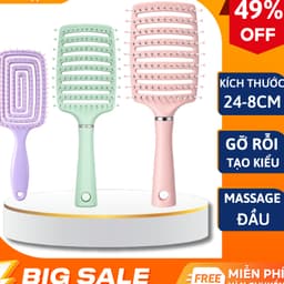 Lược chải tóc gỡ rối làm phồng tóc - lược bán nguyệt màu pastel siêu xinh 24x7cm -260901 1