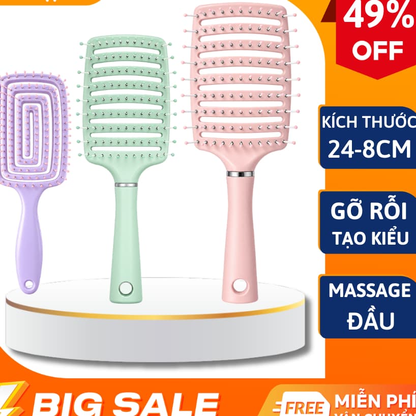 Lược chải tóc gỡ rối làm phồng tóc - lược bán nguyệt màu pastel siêu xinh 24x7cm -260901