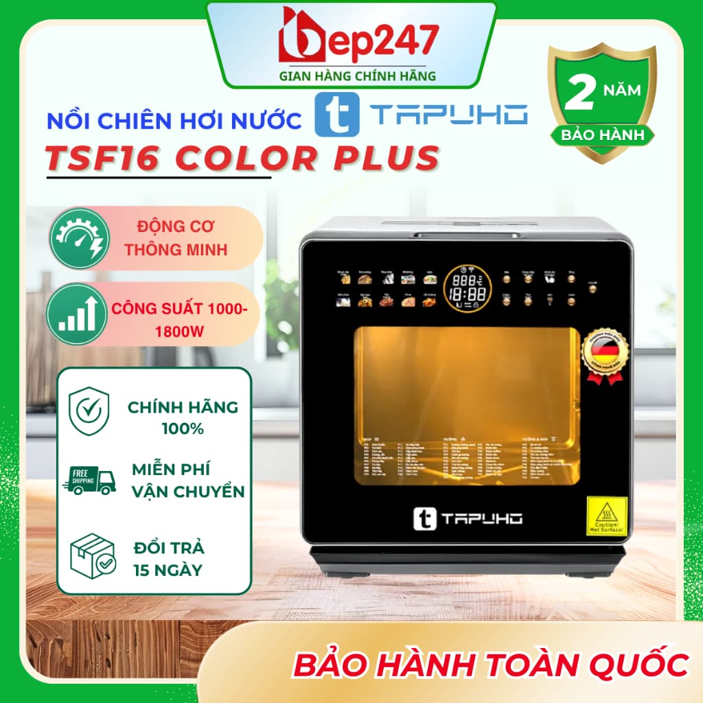 Nồi Chiên Hơi Nước TAPUHO TSF16 COLOR Plus 16L 70 Chương Trình Nấu 4in1 Chiên Hấp Đa Năng Màn Hình Cảm Ứng Chính Hãng