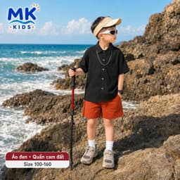Quần Short Đũi Bé Trai Coco MK Kids Màu Cam Đất Lưng Thun Form Ngắn Trên Gối Mềm Mát Thoáng Khí Mùa Hè 2-10 Tuổi 2