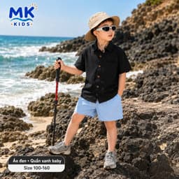 Quần Short Đũi Bé Trai Coco MK Kids Màu Xanh Dương Lưng Thun Form Ngắn Trên Gối Mềm Mát Thoáng Khí Mùa Hè 2-10 Tuổi 6