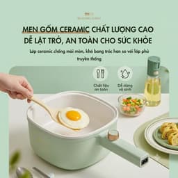 Nồi Điện Đa Năng Bear DRG-E30N2, 3Lit 2 Tầng, Lòng Men Gốm Nồi Lẩu Mini Nấu Xào Chiên Hấp Áp Chảo, Hàng Chính Hãng 7