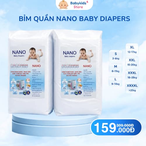 Combo 100 bỉm quần NANO chun mây cao cấp, lưng chun đệm mây nhiều màu,thấm hút xuyên đêm cho bé, đủ size M/L/XL/XXL/XXXL