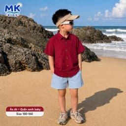 Quần Short Đũi Bé Trai Coco MK Kids Màu Xanh Dương Lưng Thun Form Ngắn Trên Gối Mềm Mát Thoáng Khí Mùa Hè 2-10 Tuổi 2