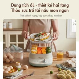 Nồi Hấp Đa Năng Bear DZG-C60Q8, 6L-650W, 2 Tầng Khay 28cm Hẹn Giờ Tự Ngắt Khi Thiếu Nước, Hàng Chính Hãng 7