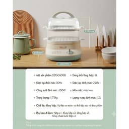 Nồi Hấp Đa Năng Bear DZG-C60Q8, 6L-650W, 2 Tầng Khay 28cm Hẹn Giờ Tự Ngắt Khi Thiếu Nước, Hàng Chính Hãng 2
