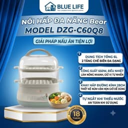 NỒI HẤP ĐA NĂNG BEAR DZG-C60Q8 6L – 650W, 2 TẦNG, HẸN GIỜ, TỰ NGẮT KHI THIẾU NƯỚC, KHAY HẤP 28CM 1
