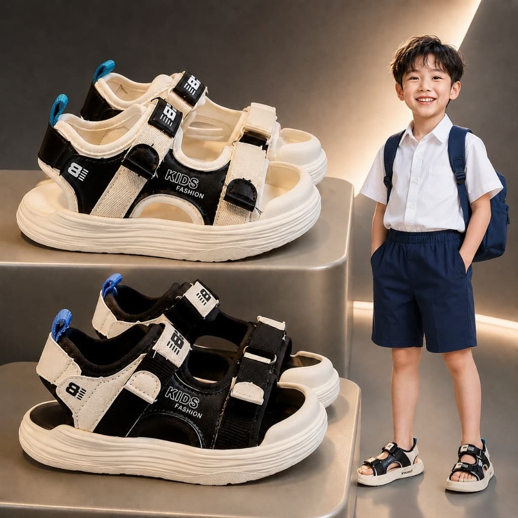 Sandal Trẻ Em Đế Êm Chống Trượt, Quai Dán Thoáng Khí Cho Bé Trai Bé Gái 2-10 tuổi Mã S27