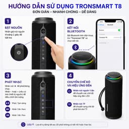 Loa Bluetooth Tronsmart T8 Công Suất 40W, Bluetooth 5.3, Chống Nước IPX7, Pin 9000mAh, Đèn LED RGB, Loa Di Động 4