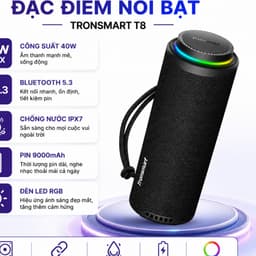 Loa Bluetooth Tronsmart T8 Công Suất 40W, Bluetooth 5.3, Chống Nước IPX7, Pin 9000mAh, Đèn LED RGB, Loa Di Động 2