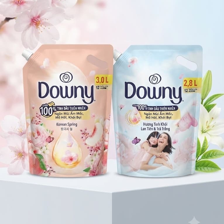 Túi Nước Xả Vải Downy MOLLYHAIR Thơm Mát Dài Lâu (Korean Spring & Hương Tinh Khôi) - Ngăn Mùi Ẩm Mốc, Mồ Hôi Hiệu Quả