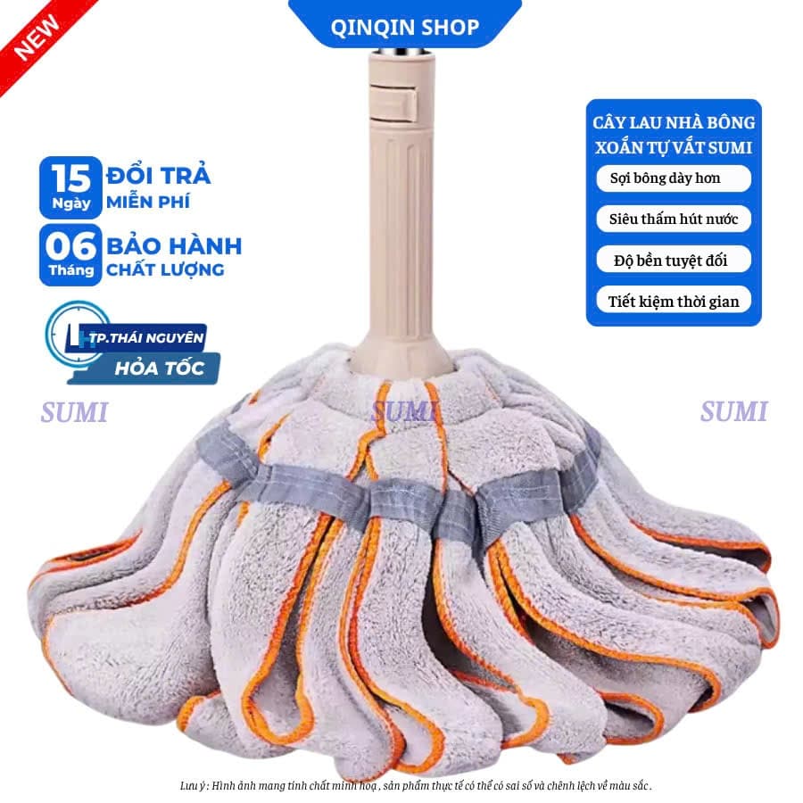 Cây Lau Nhà Tự Vắt Bông Xoắn Mẫu Mới Siêu Thấm Hút Đa Năng, Chổi Lau Nhà Tự Vắt Microfiber CBT2