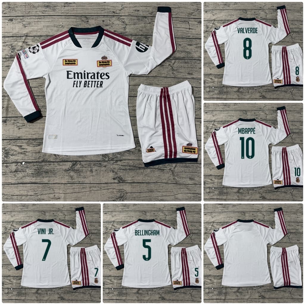 ÁO BÓNG ĐÁ/QUẦN ÁO BÓNG ĐÁ DÀI TAY CÂU LẠC BỘ REAL MADRID -VẢI GAI THÁI CAO CẤP