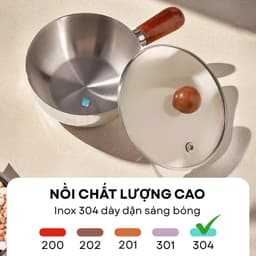 [Inox 304] Nồi mini 14cm cao cấp Gorilla Chef phù hợp nấu 1 gói mì, luộc trứng, nấu cháo, sữa 3