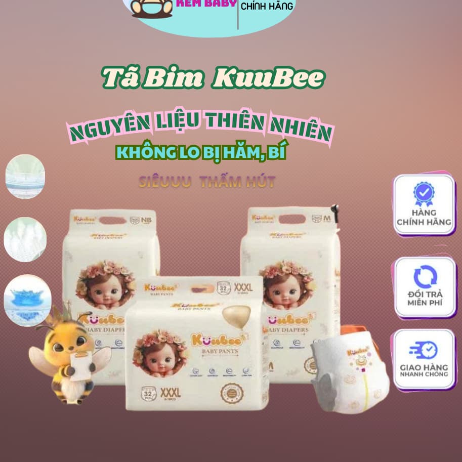 Bỉm KuuBee BaB Siêuu thấm Hút,Mỏng Nhẹ dành Cho Bé
