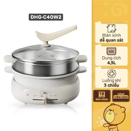 NỒI LẨU NƯỚNG HẤP ĐA NĂNG BEAR DHG-C40W2 4L – 3 TRONG 1, KHAY NƯỚNG + XỬNG HẤP, CHỐNG DÍNH, 4 MỨC NHIỆT 2
