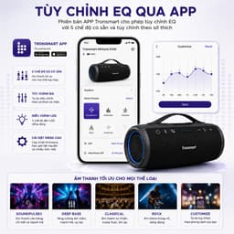 Loa Bluetooth Tronsmart Mirtune S100 50W, Pin 8000mAh 20 Giờ, Chống Nước IPX7, Bluetooth 5.3, TWS, AUX USB Thẻ Nhớ 7