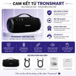 Loa Bluetooth Tronsmart Mirtune S100 50W, Pin 8000mAh 20 Giờ, Chống Nước IPX7, Bluetooth 5.3, TWS, AUX USB Thẻ Nhớ 8