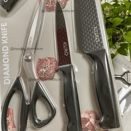 Bộ dao kéo nhà bếp KURO/KURO SABI Inochi 4 món tiện lợi, lưỡi thép 3Cr13 sắc bén, chống bám dính 9