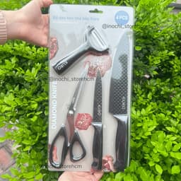 Bộ dao kéo nhà bếp KURO/KURO SABI Inochi 4 món tiện lợi, lưỡi thép 3Cr13 sắc bén, chống bám dính 5