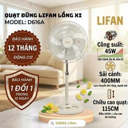 Quạt đứng LIFAN Đ-616A cánh 40cm | 45W | Gió mạnh 71,5 m³/phút | Lồng xi crôm | Bảo hành chính hãng II YANFAN DX16 1