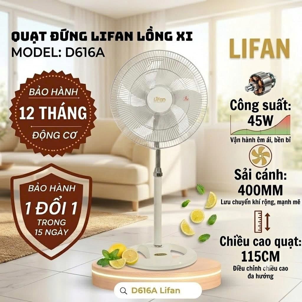 Quạt đứng LIFAN Đ-616A cánh 40cm | 45W | Gió mạnh 71,5 m³/phút | Lồng xi crôm | Bảo hành chính hãng II YANFAN DX16