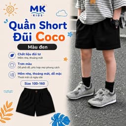 Quần Short Đũi Bé Trai Coco MK Kids Màu Đen Lưng Thun Form Ngắn Trên Gối Mềm Mát Thoáng Khí Mùa Hè 2-10 Tuổi 1