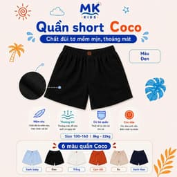 Quần Short Đũi Bé Trai Coco MK Kids Màu Đen Lưng Thun Form Ngắn Trên Gối Mềm Mát Thoáng Khí Mùa Hè 2-10 Tuổi 2