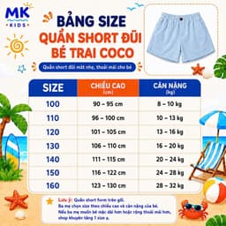Quần Short Đũi Bé Trai Coco MK Kids Màu Trắng Lưng Thun Form Ngắn Trên Gối Mềm Mát Thoáng Khí Mùa Hè 2-10 Tuổi 9