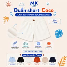 Quần Short Đũi Bé Trai Coco MK Kids Màu Trắng Lưng Thun Form Ngắn Trên Gối Mềm Mát Thoáng Khí Mùa Hè 2-10 Tuổi 8