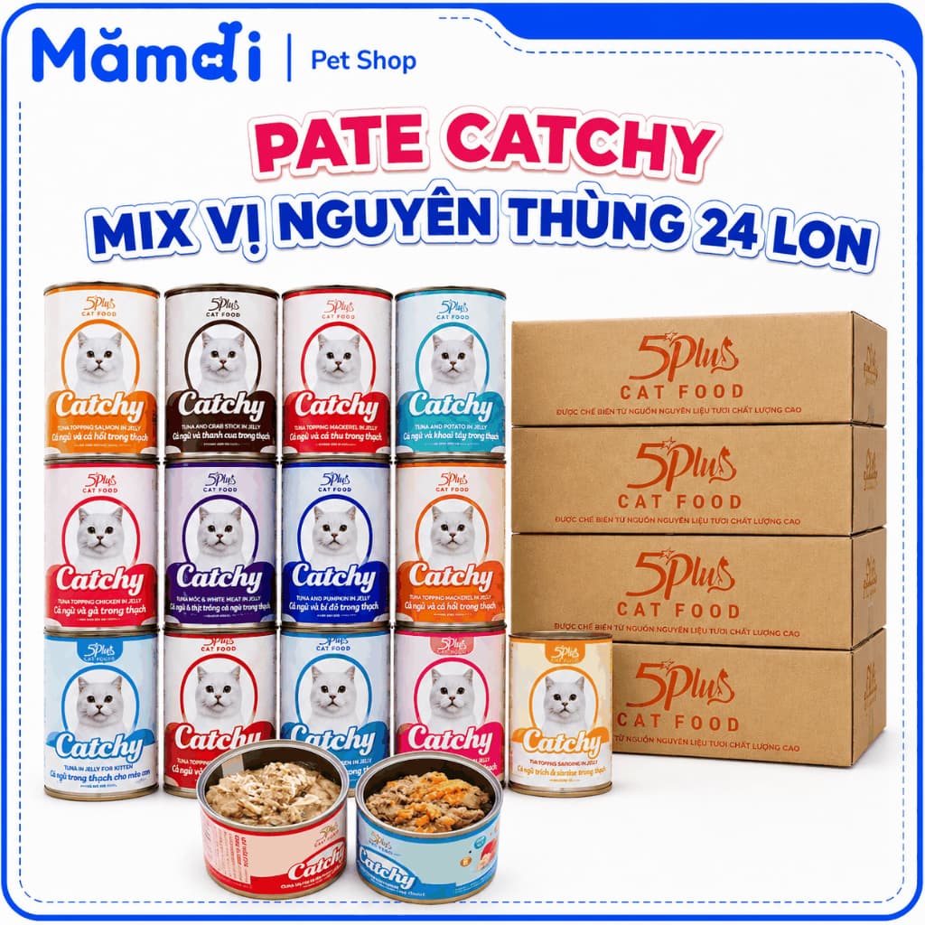 Thùng 24 Lon Pate Catchy 400g Cho Mèo | Pate Cá Ngừ Dạng Thạch Mềm Nhiều Vị