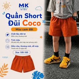 Quần Short Đũi Bé Trai Coco MK Kids Màu Cam Đất Lưng Thun Form Ngắn Trên Gối Mềm Mát Thoáng Khí Mùa Hè 2-10 Tuổi 1